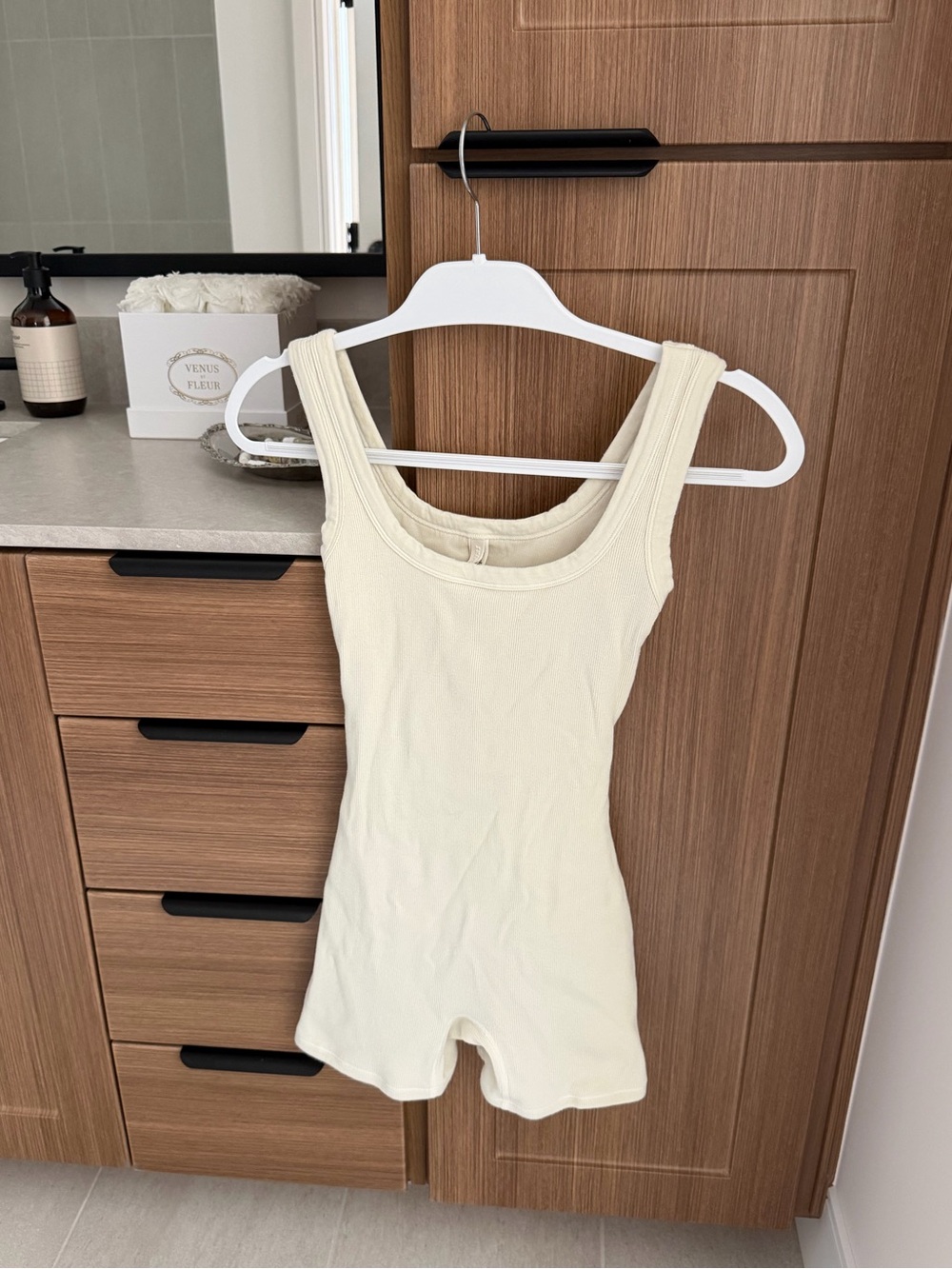 SKIMS Cream Ribbed Tank Romper